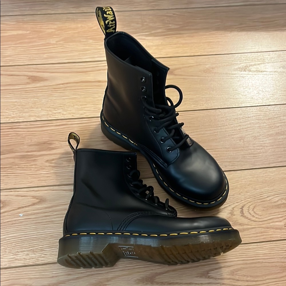 Dr. Martens Black Boots with Yellow Stitching